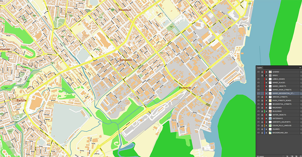 Cairns Area Australia Map Vector High Detailed Street Map editable Adobe Illustrator in layers