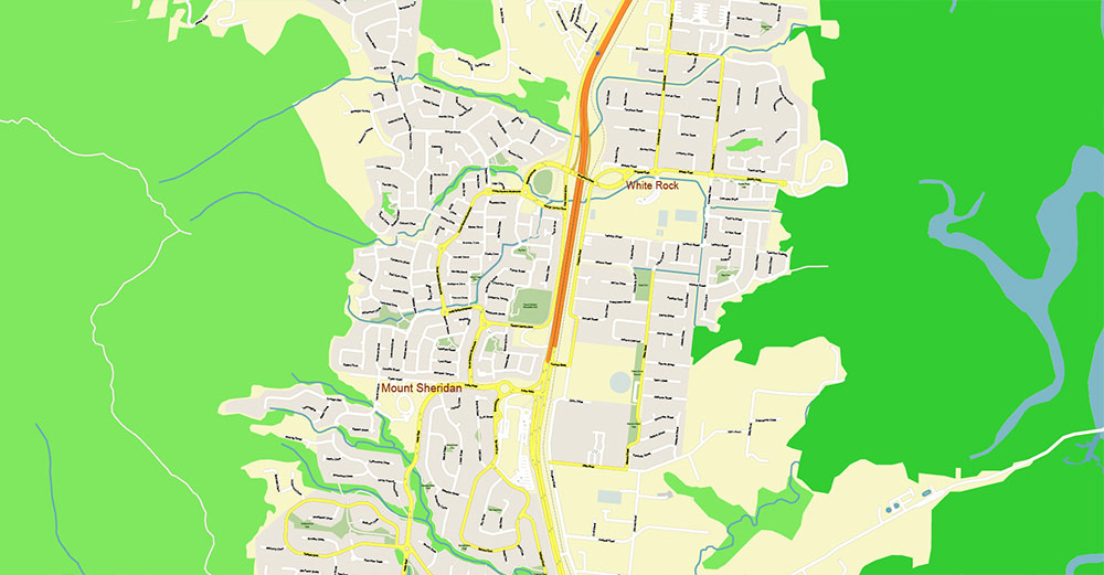 Cairns Area Australia Map Vector High Detailed Street Map editable Adobe Illustrator in layers