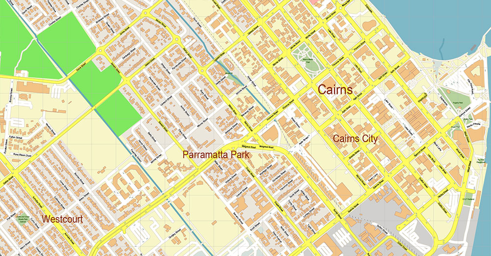 Cairns Area Australia Map Vector High Detailed Street Map editable Adobe Illustrator in layers