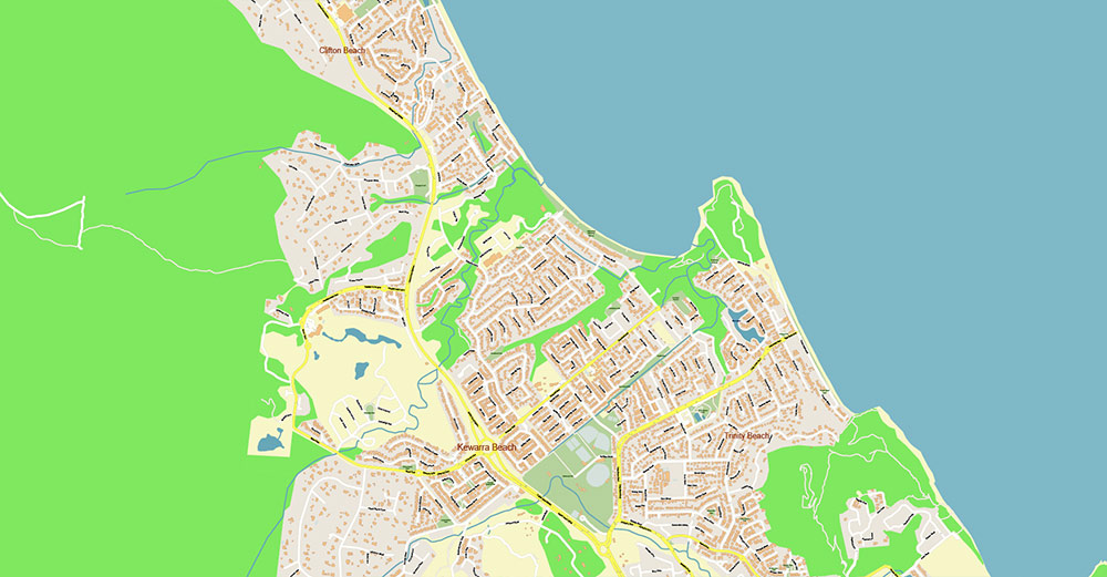 Cairns Area Australia Map Vector High Detailed Street Map editable Adobe Illustrator in layers