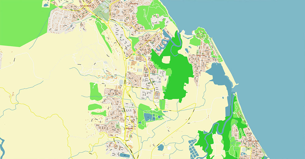 Cairns Area Australia Map Vector High Detailed Street Map editable Adobe Illustrator in layers