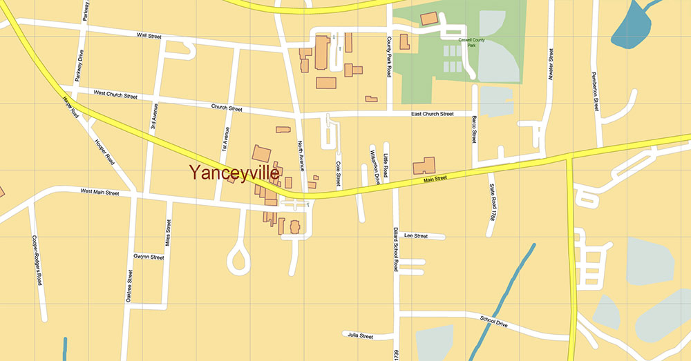 Caswell + Person Counties North Carolina USA Map Vector Exact High Detailed Road Map editable Adobe Illustrator in layers