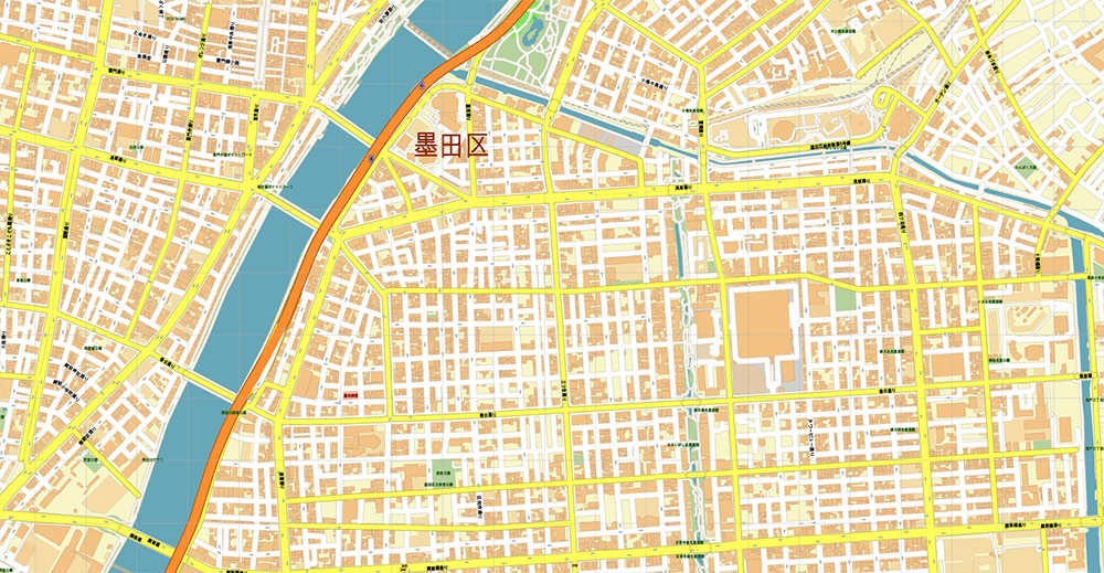 Koto City Tokyo Japan Map Vector Exact City Plan High Detailed Street Map editable Adobe Illustrator in layers