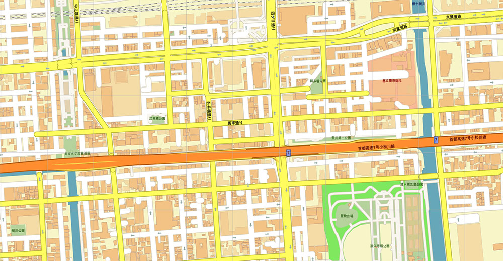 Koto City Tokyo Japan Map Vector Exact City Plan High Detailed Street Map editable Adobe Illustrator in layers