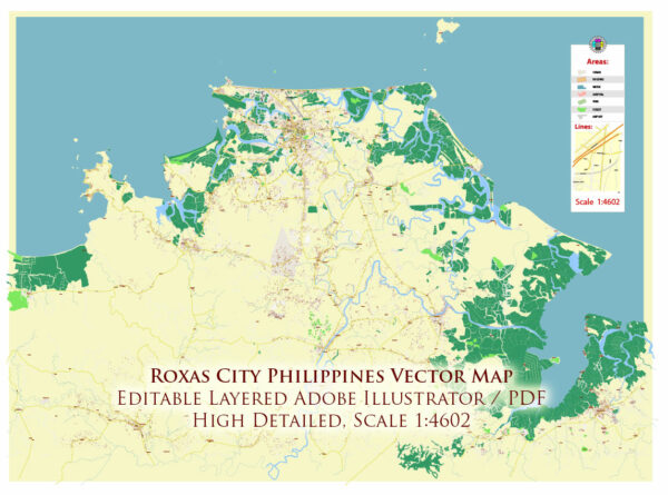 Roxas City Philippines Map Vector Exact City Plan High Detailed Street Map editable Adobe Illustrator in layers Roxas City Philippines Map Vector Exact City Plan High Detailed Street Map editable Adobe Illustrator in layers
