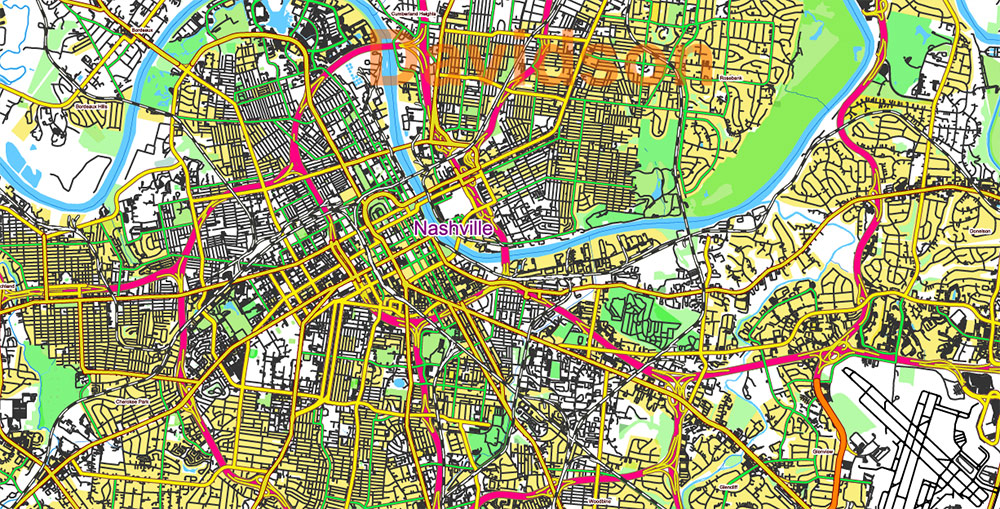 Tornado Area Vector Map: part of Kentucky and Tennessee states US high detailed road map + Shaded Relief editable Adobe Illustrator