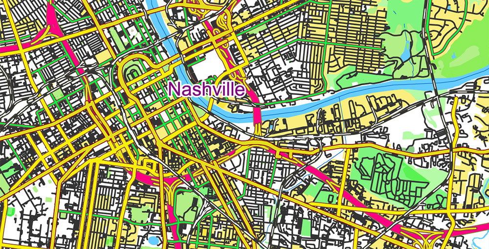 Tornado Area Vector Map: part of Kentucky and Tennessee states US high detailed road map + Shaded Relief editable Adobe Illustrator