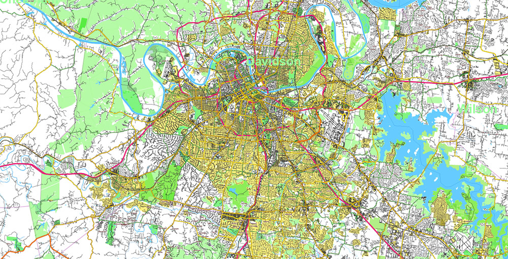 Tornado Area Vector Map: part of Kentucky and Tennessee states US high detailed road map + Shaded Relief editable Adobe Illustrator