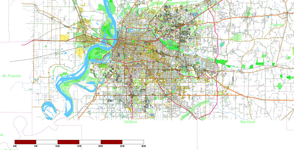 Tornado Area Vector Map: part of Kentucky and Tennessee states US high detailed road map + Shaded Relief editable Adobe Illustrator