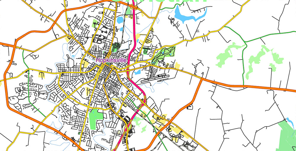 Tornado Area Vector Map: part of Kentucky and Tennessee states US high detailed road map + Shaded Relief editable Adobe Illustrator