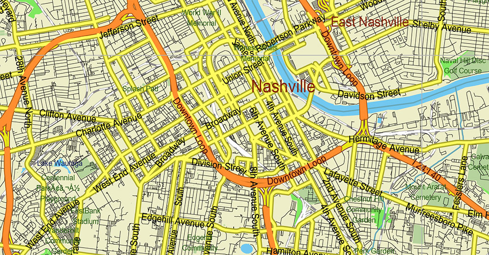 Tornado Area Vector Map: South Kentucky and Northwest Tennessee states US high detailed road map editable Adobe Illustrator