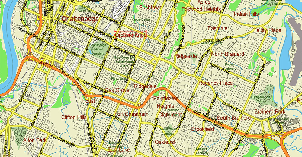 Tornado Area Vector Map: South Kentucky and Northwest Tennessee states US high detailed road map editable Adobe Illustrator