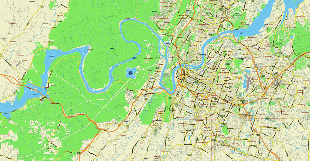 Tornado Area Vector Map: South Kentucky and Northwest Tennessee states US high detailed road map editable Adobe Illustrator