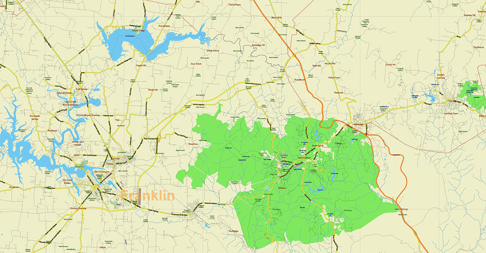 Tornado Area Vector Map: South Kentucky and Northwest Tennessee states US high detailed road map editable Adobe Illustrator