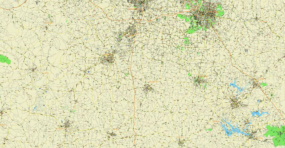 Tornado Area Vector Map: South Kentucky and Northwest Tennessee states US high detailed road map editable Adobe Illustrator