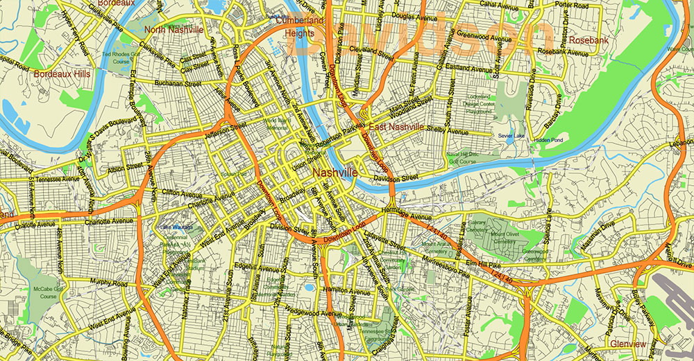 Tornado Area Vector Map: South Kentucky and Northwest Tennessee states US high detailed road map editable Adobe Illustrator