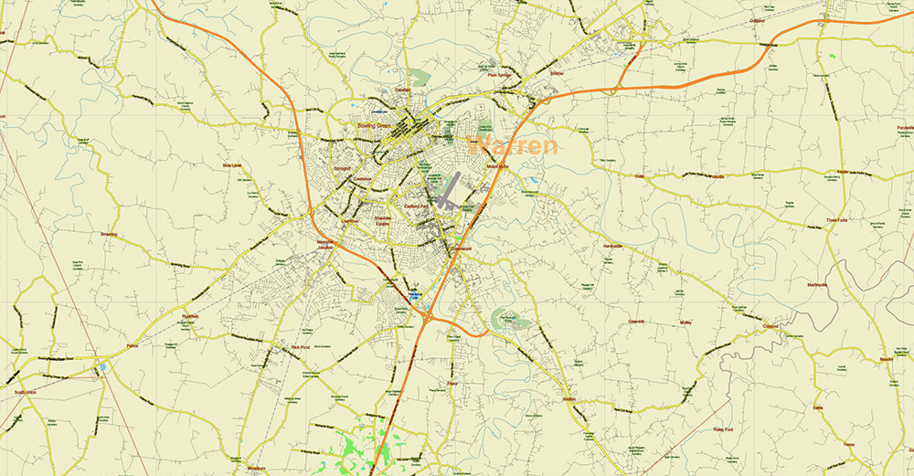 Tornado Area Vector Map: South Kentucky and Northwest Tennessee states US high detailed road map editable Adobe Illustrator