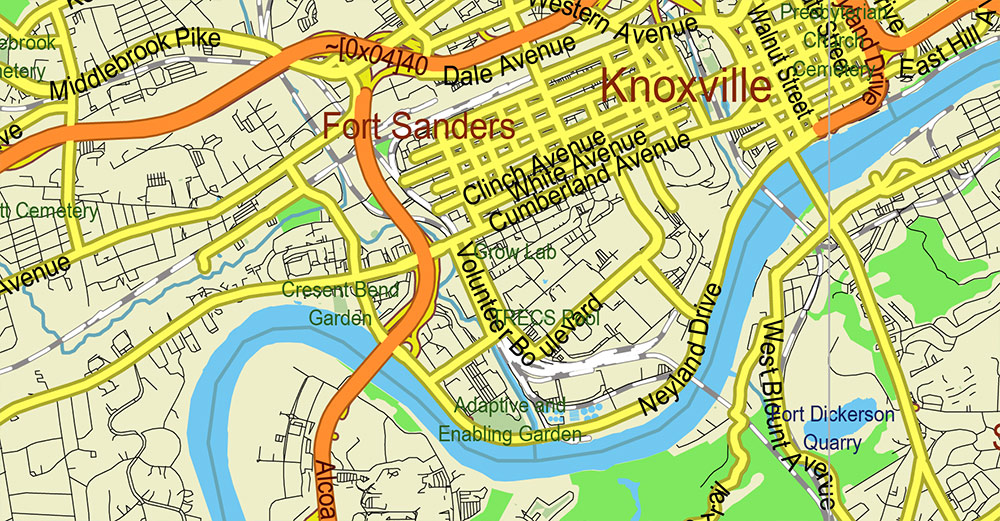 Tornado Area Vector Map: South Kentucky and Northwest Tennessee states US high detailed road map editable Adobe Illustrator