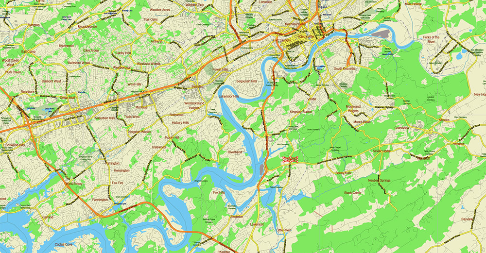 Tornado Area Vector Map: South Kentucky and Northwest Tennessee states US high detailed road map editable Adobe Illustrator