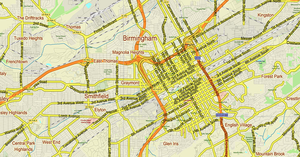 Tuscaloosa - Birmingham Alabama Area Vector Map US high detailed road map editable Adobe Illustrator Tuscaloosa - Birmingham Alabama Area Vector Map US high detailed road map editable Adobe Illustrator