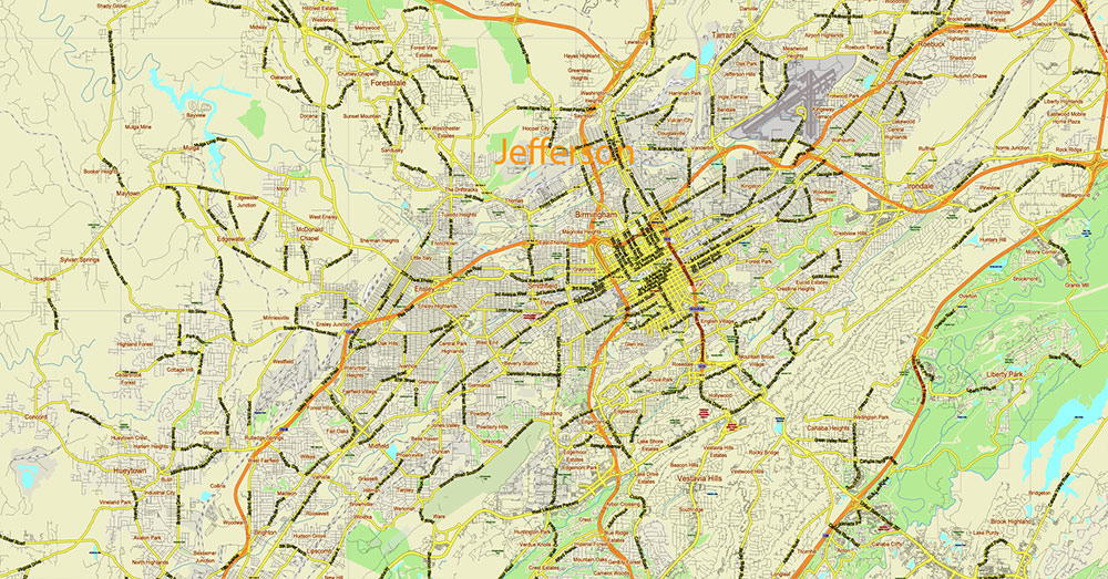 Tuscaloosa - Birmingham Alabama Area Vector Map US high detailed road map editable Adobe Illustrator Tuscaloosa - Birmingham Alabama Area Vector Map US high detailed road map editable Adobe Illustrator