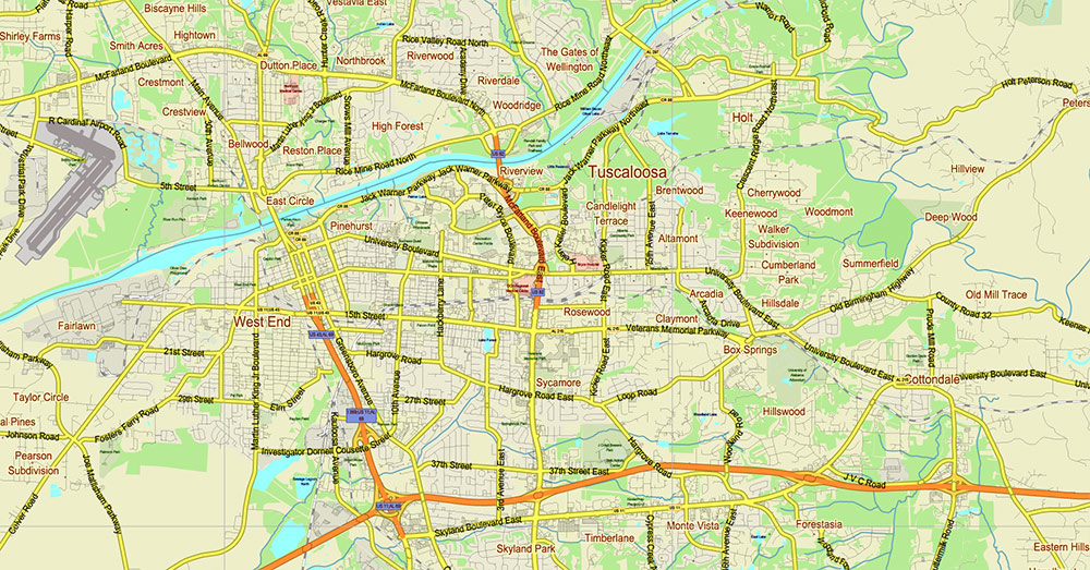 Tuscaloosa - Birmingham Alabama Area Vector Map US high detailed road map editable Adobe Illustrator Tuscaloosa - Birmingham Alabama Area Vector Map US high detailed road map editable Adobe Illustrator