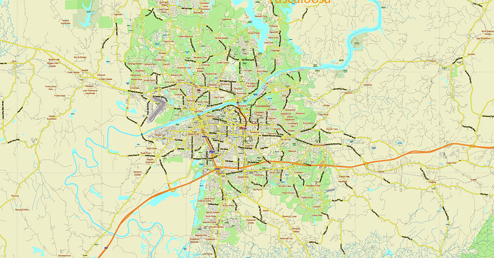 Tuscaloosa - Birmingham Alabama Area Vector Map US high detailed road map editable Adobe Illustrator Tuscaloosa - Birmingham Alabama Area Vector Map US high detailed road map editable Adobe Illustrator
