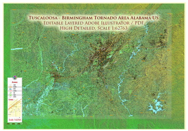Tuscaloosa - Birmingham Alabama Area Vector Map US high detailed road map + Shaded Relief editable Adobe Illustrator Tuscaloosa - Birmingham Alabama Area Vector Map US high detailed road map + Shaded Relief editable Adobe Illustrator