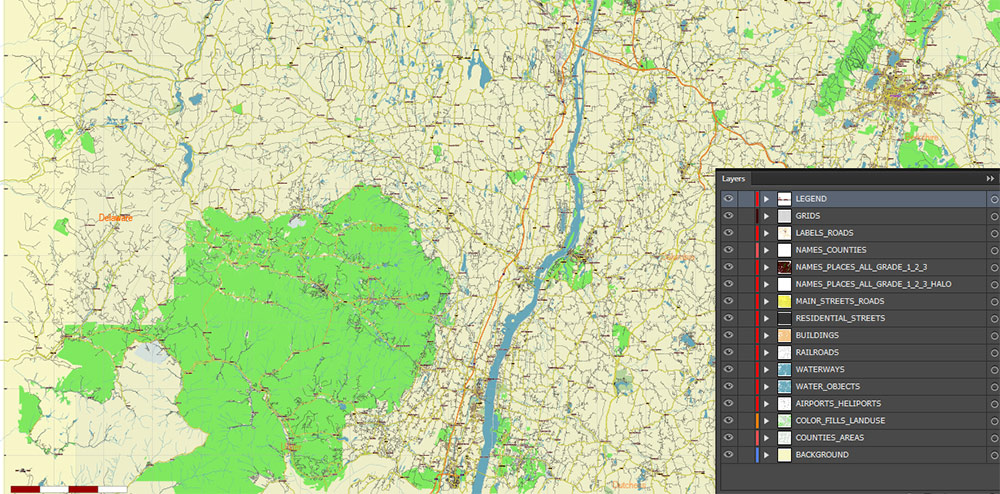 Upper Hudson Valley Albany Area NY USA Map Vector Exact City Plan Low Detailed Street Map editable Adobe Illustrator in layers