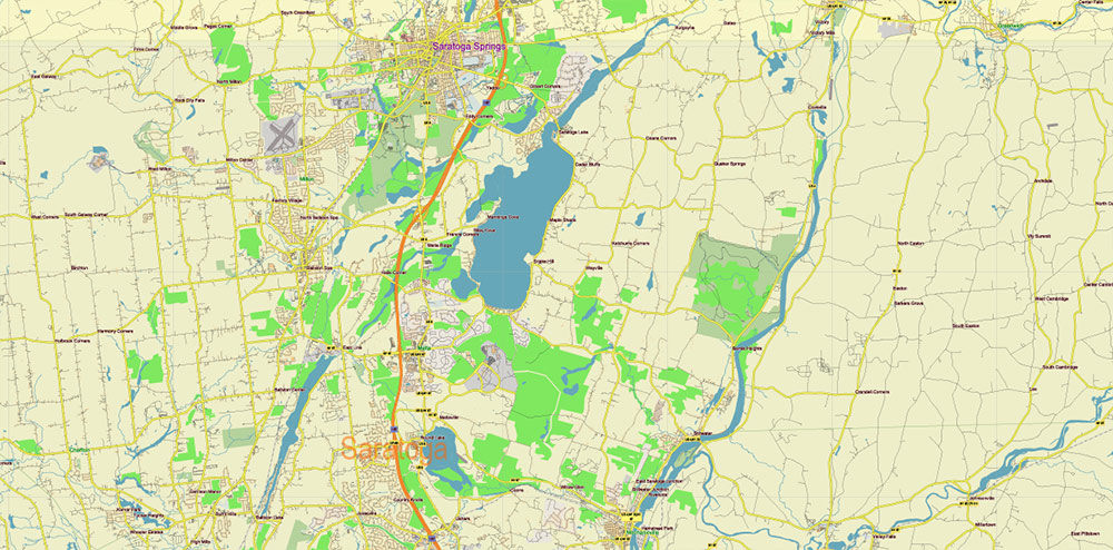 Upper Hudson Valley Albany Area NY USA Map Vector Exact City Plan Low Detailed Street Map editable Adobe Illustrator in layers