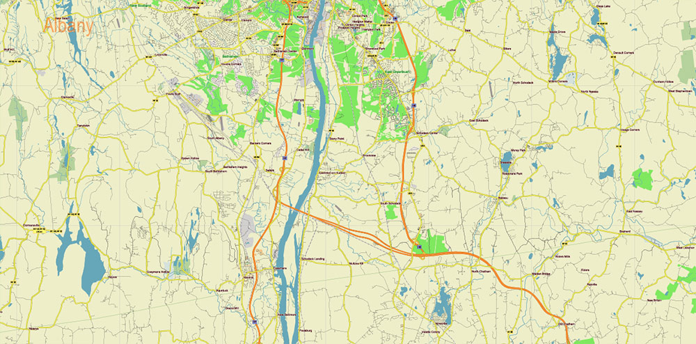 Upper Hudson Valley Albany Area NY USA Map Vector Exact City Plan Low Detailed Street Map editable Adobe Illustrator in layers