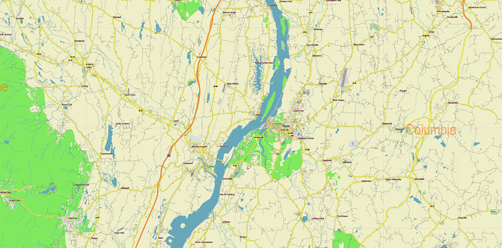 Upper Hudson Valley Albany Area NY USA Map Vector Exact City Plan Low Detailed Street Map editable Adobe Illustrator in layers