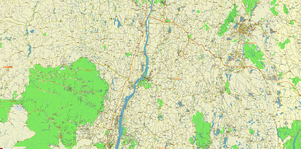 Upper Hudson Valley Albany Area NY USA Map Vector Exact City Plan Low Detailed Street Map editable Adobe Illustrator in layers
