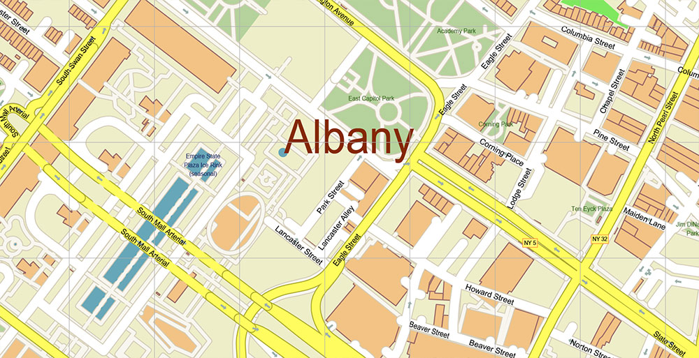 Upper Hudson Valley Albany Area NY USA Map Vector Exact City Plan Extra High Detailed Street Map editable Adobe Illustrator in layers