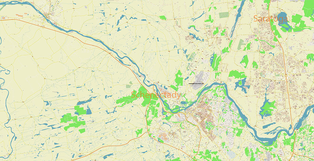 Upper Hudson Valley Albany Area NY USA Map Vector Exact City Plan Extra High Detailed Street Map editable Adobe Illustrator in layers