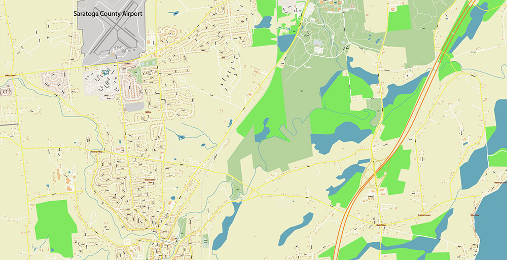 Upper Hudson Valley Albany Area NY USA Map Vector Exact City Plan Extra High Detailed Street Map editable Adobe Illustrator in layers