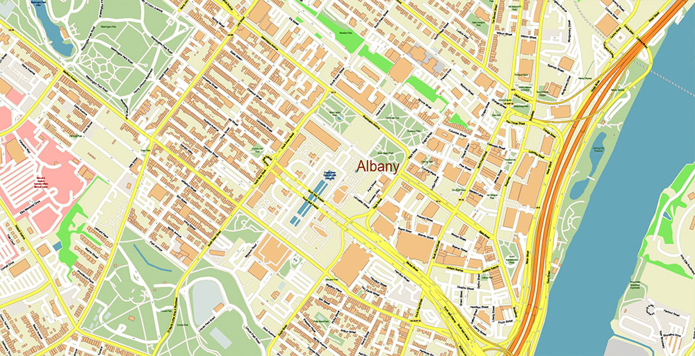 Upper Hudson Valley Albany Area NY USA Map Vector Exact City Plan Extra High Detailed Street Map editable Adobe Illustrator in layers