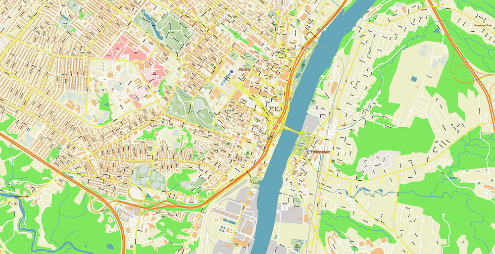 Upper Hudson Valley Albany Area NY USA Map Vector Exact City Plan Extra High Detailed Street Map editable Adobe Illustrator in layers