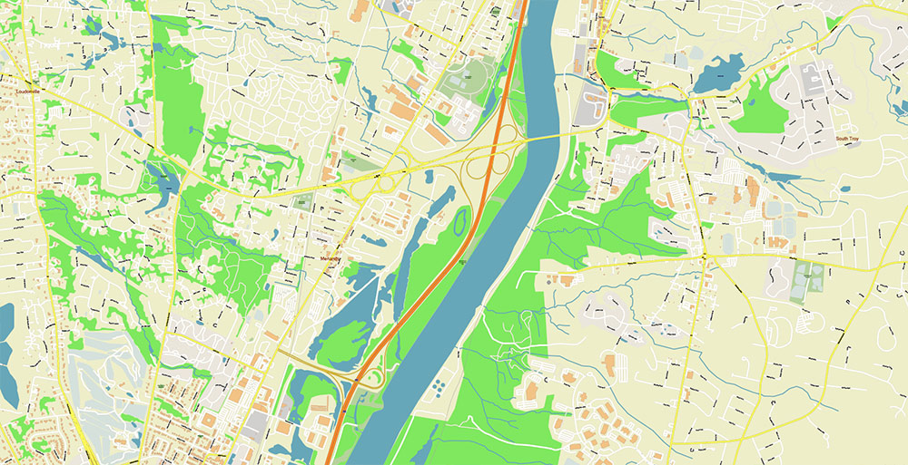Upper Hudson Valley Albany Area NY USA Map Vector Exact City Plan Extra High Detailed Street Map editable Adobe Illustrator in layers