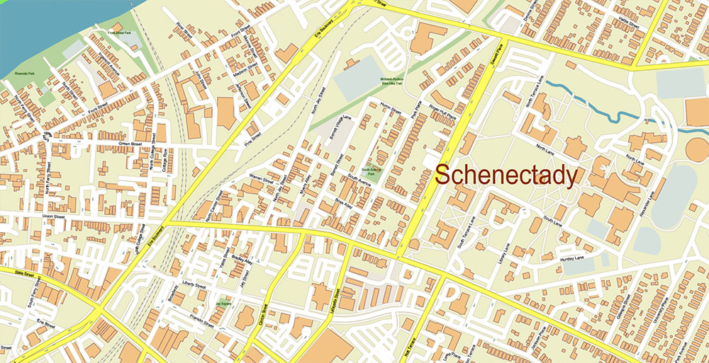 Upper Hudson Valley Albany Area NY USA Map Vector Exact City Plan Extra High Detailed Street Map editable Adobe Illustrator in layers