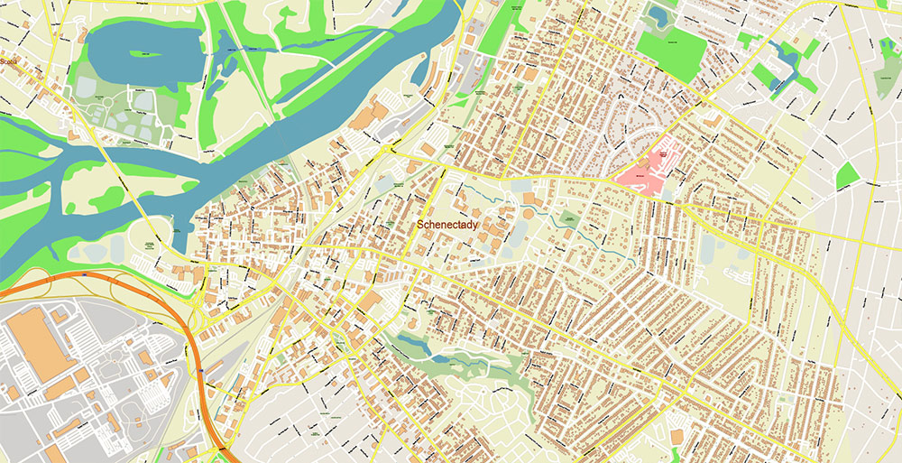 Upper Hudson Valley Albany Area NY USA Map Vector Exact City Plan Extra High Detailed Street Map editable Adobe Illustrator in layers