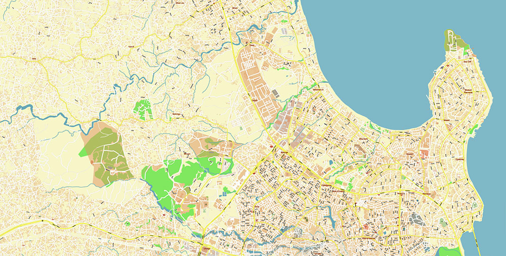Dar Es Salaam Tanzania Map Vector Exact City Plan High Detailed Street Map editable Adobe Illustrator in layers