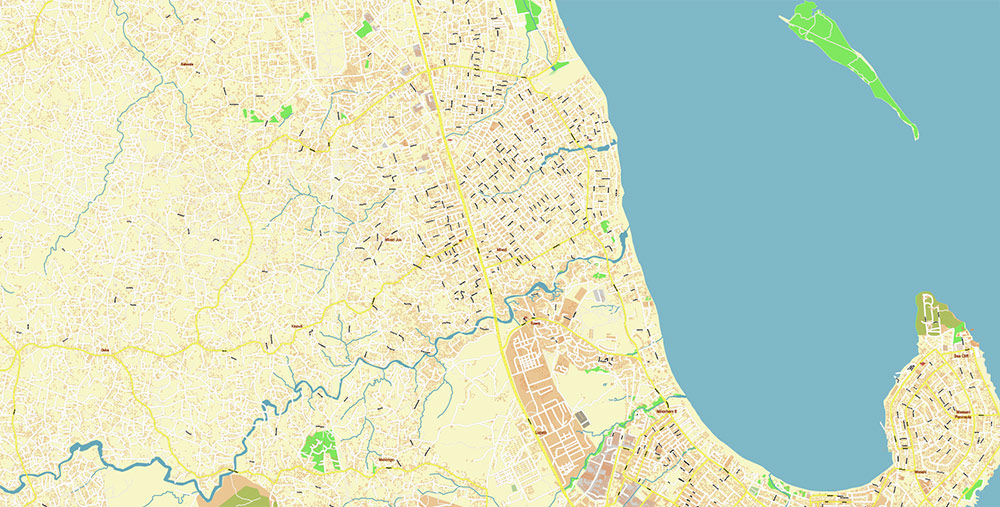Dar Es Salaam Tanzania Map Vector Exact City Plan High Detailed Street Map editable Adobe Illustrator in layers