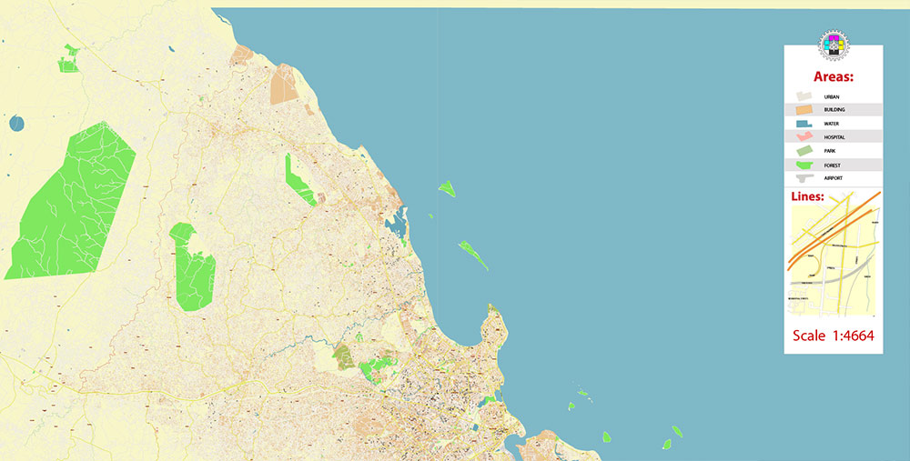 Dar Es Salaam Tanzania Map Vector Exact City Plan High Detailed Street Map editable Adobe Illustrator in layers
