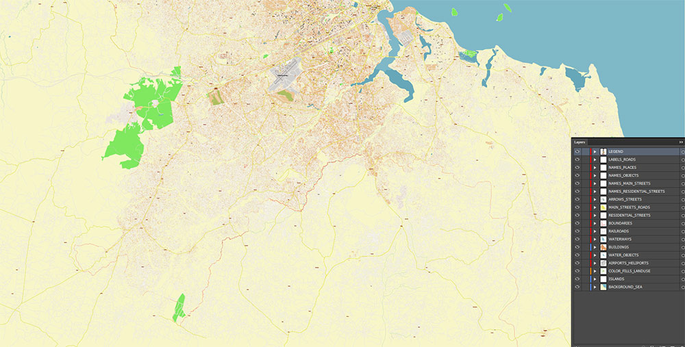 Dar Es Salaam Tanzania Map Vector Exact City Plan High Detailed Street Map editable Adobe Illustrator in layers