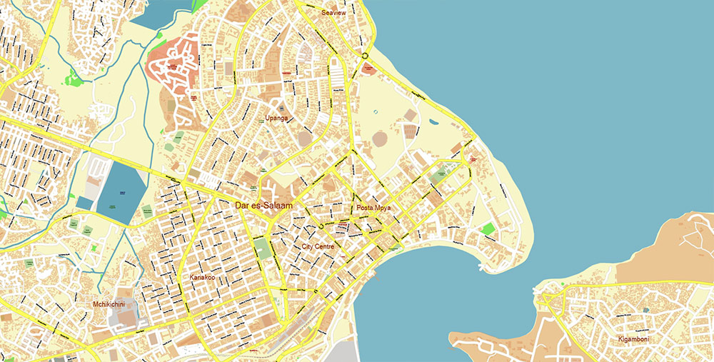 Dar Es Salaam Tanzania Map Vector Exact City Plan High Detailed Street Map editable Adobe Illustrator in layers