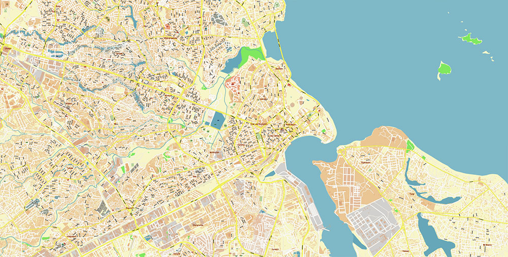 Dar Es Salaam Tanzania Map Vector Exact City Plan High Detailed Street Map editable Adobe Illustrator in layers