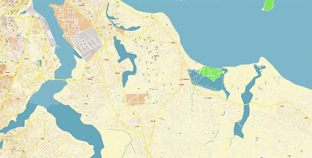 Dar Es Salaam Tanzania Map Vector Exact City Plan High Detailed Street Map editable Adobe Illustrator in layers