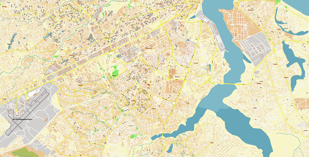 Dar Es Salaam Tanzania Map Vector Exact City Plan High Detailed Street Map editable Adobe Illustrator in layers