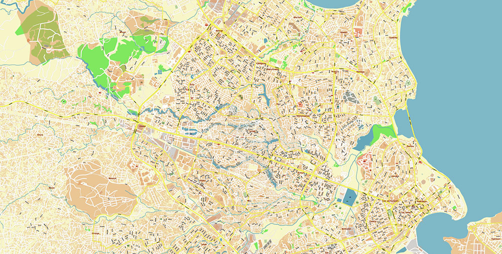 Dar Es Salaam Tanzania Map Vector Exact City Plan High Detailed Street Map editable Adobe Illustrator in layers